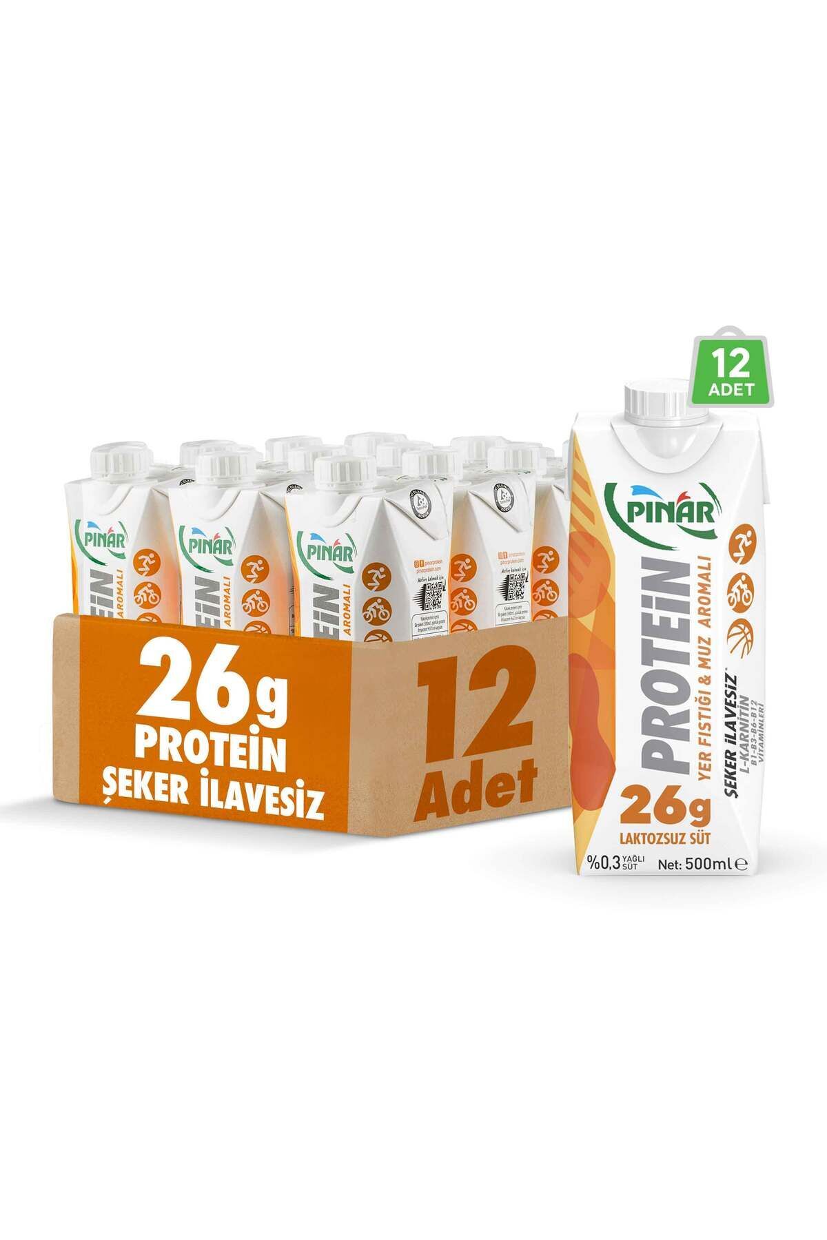 Yer Fıstıklı Ve Muz Aromalı Protein Süt 500 ml X 12 Adet