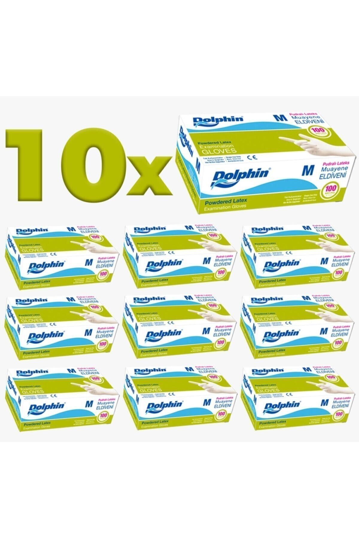 Dolphın Pudralı Latex Eldiven 10 Paket 100'lü M Beden Emektoptan