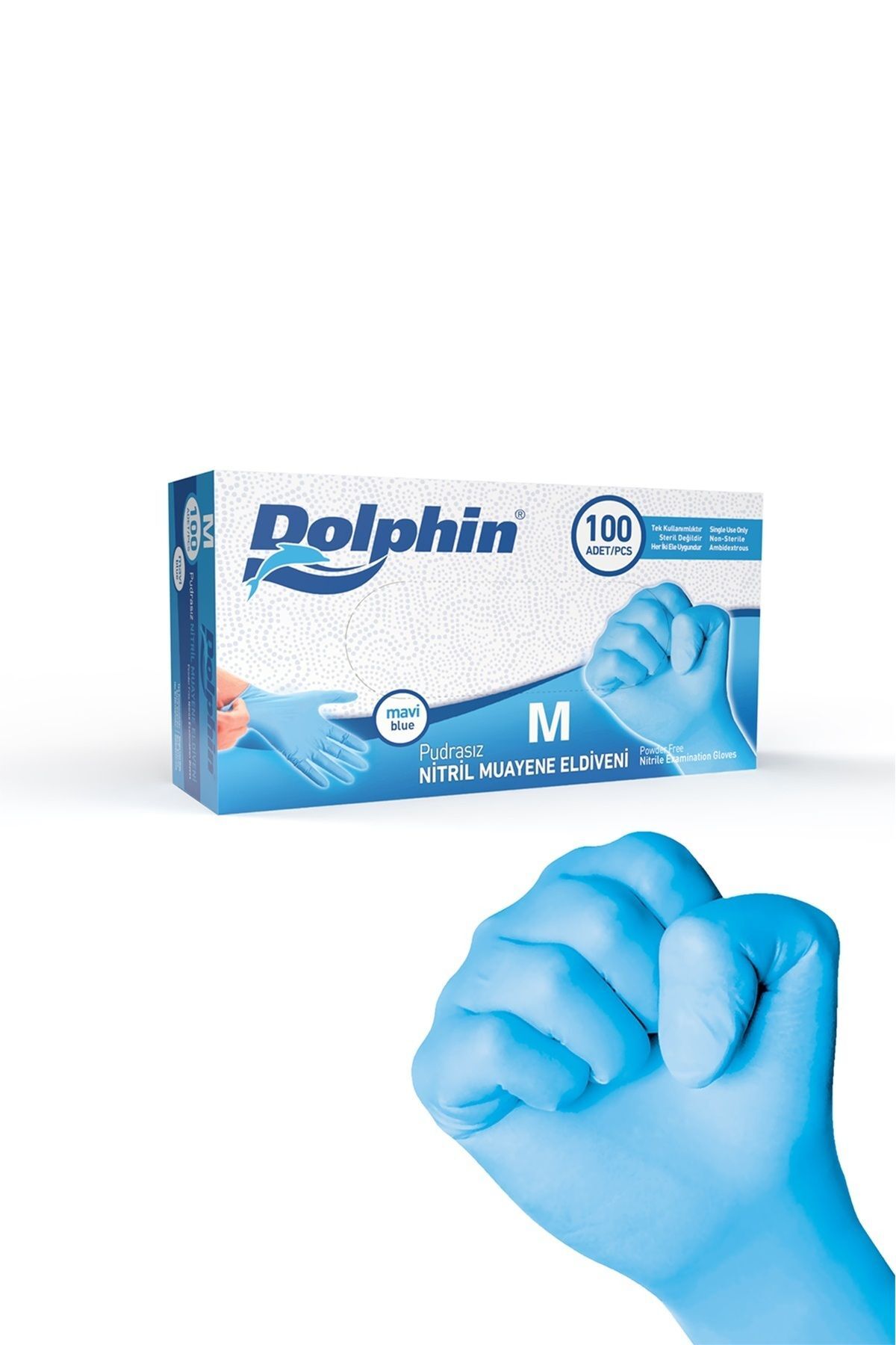 Pudrasız Mavi Nitril Eldiven Orta Boy (M) 100 Lü Paket